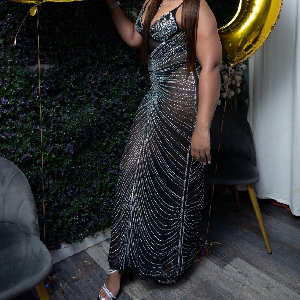 Elegant Black and Silver Evening Dress